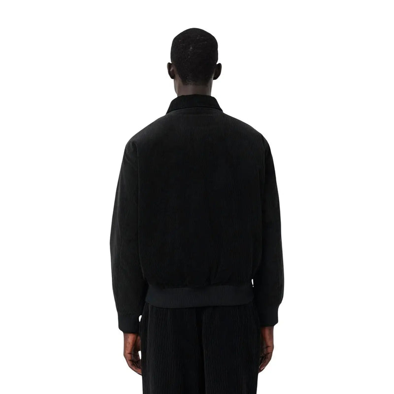 Lacoste Herren-Baumwollblazer, schwarz, klassischer Stil, schwarze Cord-Bomberjacke mit geripptem Kragen und Bündchen