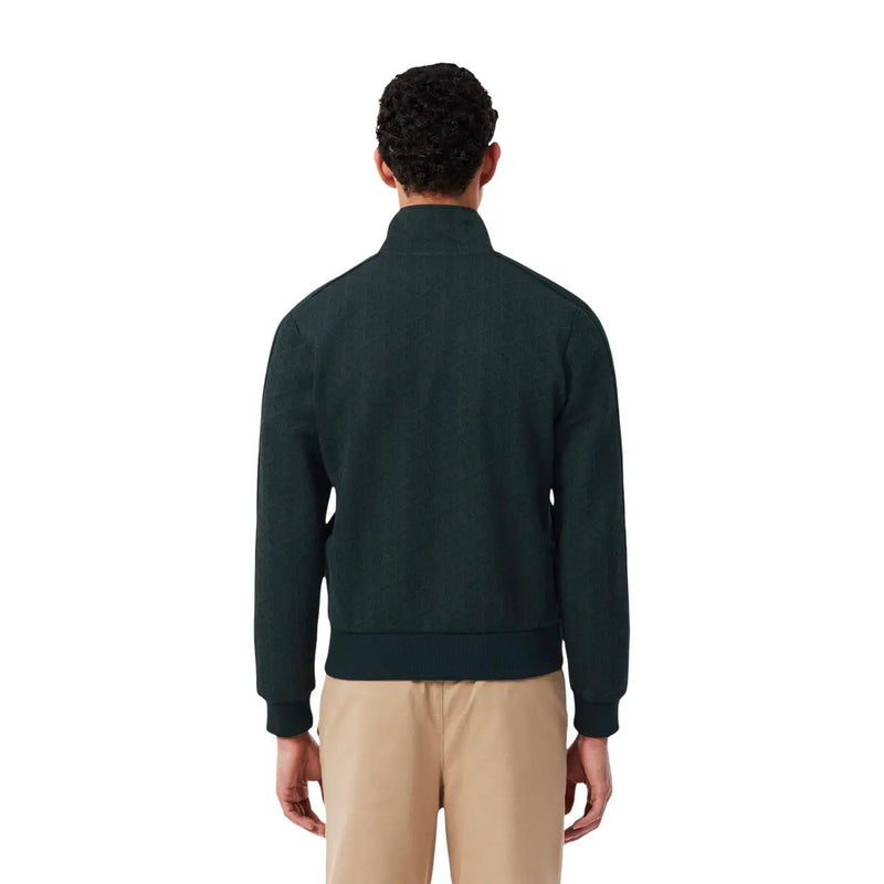 Dunkelgrüne Bomberjacke aus Baumwolle mit gerippten Bündchen und Saum aus der Herrenkollektion von Lacoste.