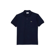 Navy blue Lacoste men polo shirt with green crocodile logo made of cotton short sleeve for casual wear