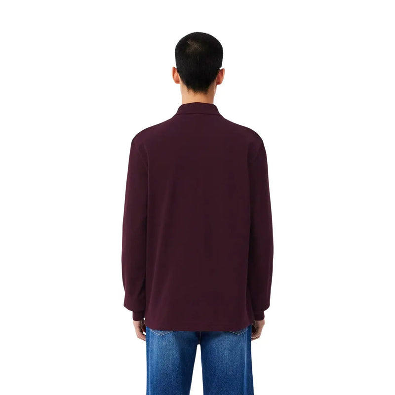 Lacoste Herren-Poloshirt aus lila Baumwolle mit langen Ärmeln, klassischem Kragen und glattem, einfarbigem Stoff