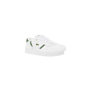 White Lacoste men sneaker in polyurethane with green accents and classic crocodile logo for spring summer use