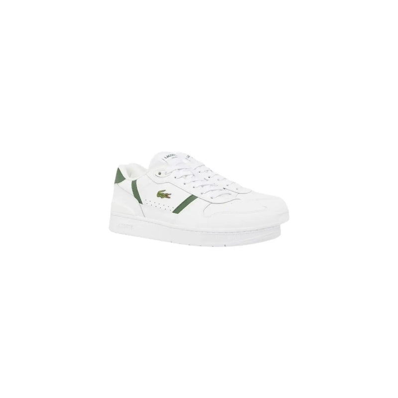 White Lacoste men sneaker in polyurethane with green accents and classic crocodile logo for spring summer use