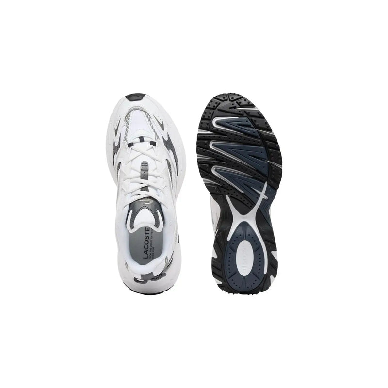 Lacoste Herren-Sneaker in Weiß und Schwarz mit elegantem, modernem Design und grauen Akzenten, gefertigt aus Polyester und Polyurethan