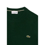 Lacoste Wollpullover für Herren in Dunkelgrün mit geripptem Halsausschnitt und gesticktem Krokodillogo, Vorderansicht
