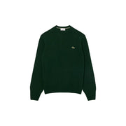 Lacoste Wollpullover für Herren in Dunkelgrün mit kleinem, gesticktem Krokodillogo, Vorderansicht