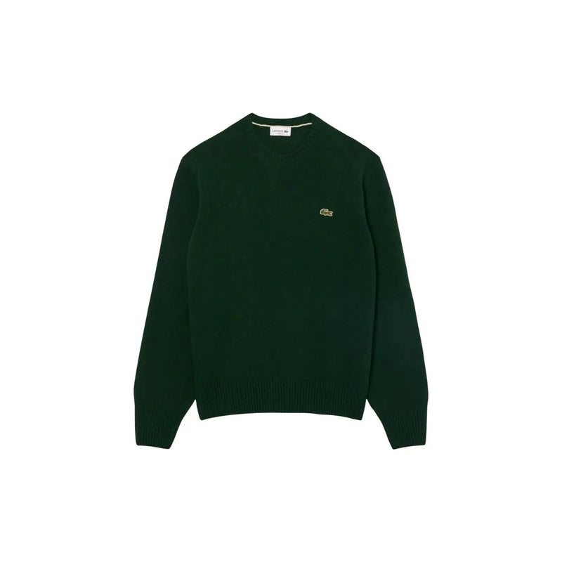 Lacoste Wollpullover für Herren in Dunkelgrün mit kleinem, gesticktem Krokodillogo, Vorderansicht