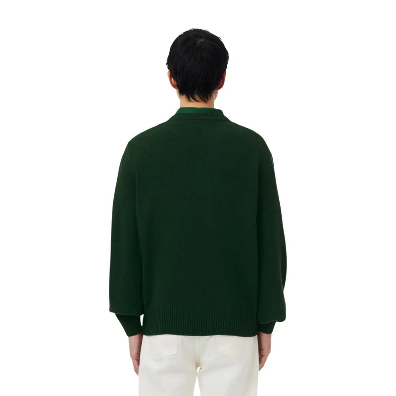 Lacoste Wollpullover für Herren in Dunkelgrün mit gerippten Bündchen und Saum sowie Rundhalsausschnitt, Vorderansicht