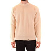 Laneus Kaschmirpullover, beige, gerippt, mit ausgefranstem Saum und Bündchen, Vorderansicht