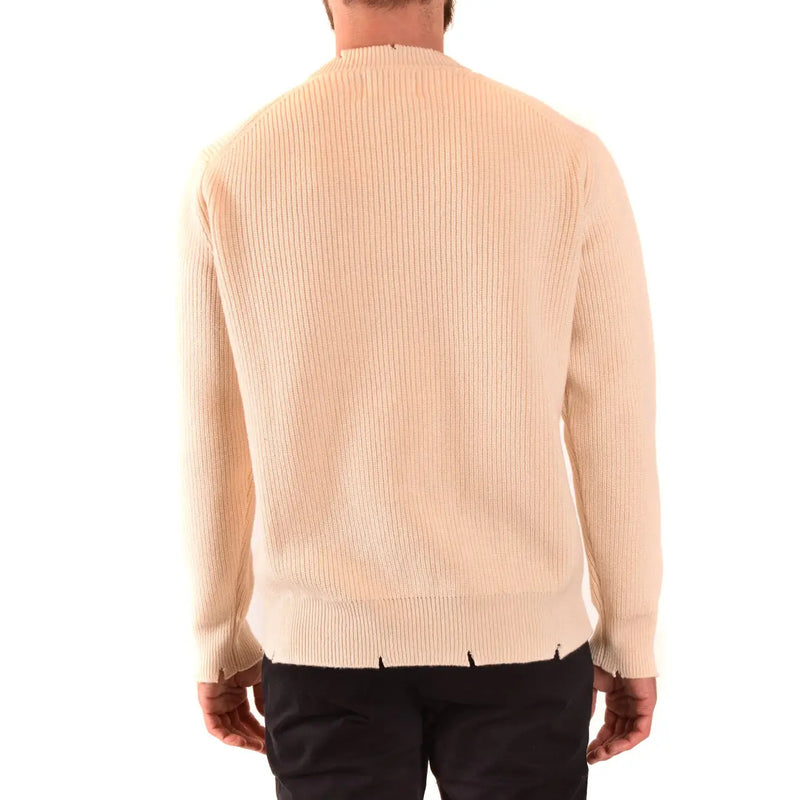 Laneus Kaschmirpullover für Damen in Beige mit Rippstrick und ausgefranstem Saum, Vorderansicht