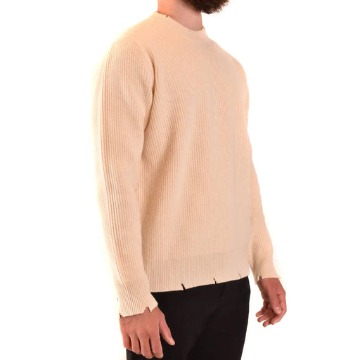 Laneus Kaschmirpullover für Damen in Beige mit Rippstrick und ausgefranstem Saum, Vorderansicht