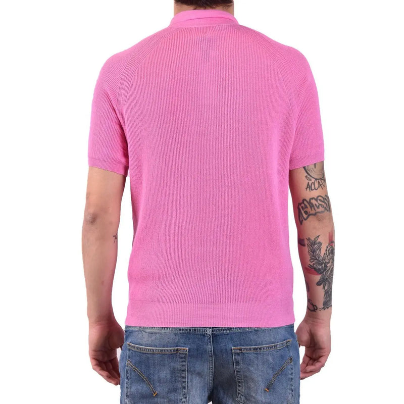Laneus Baumwollpolo für Damen in leuchtendem Pink, gerippt, mit kurzen Ärmeln und Kragen, Vorderansicht