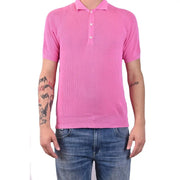 Laneus Baumwollpolo für Damen in leuchtendem Pink, gerippt, mit klassischem Kragen und weißen Knöpfen, Vorderansicht