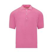 Laneus Baumwollpolo für Herren in leuchtendem Pink mit gerippter Strickstruktur und weißen Knöpfen, Vorderansicht