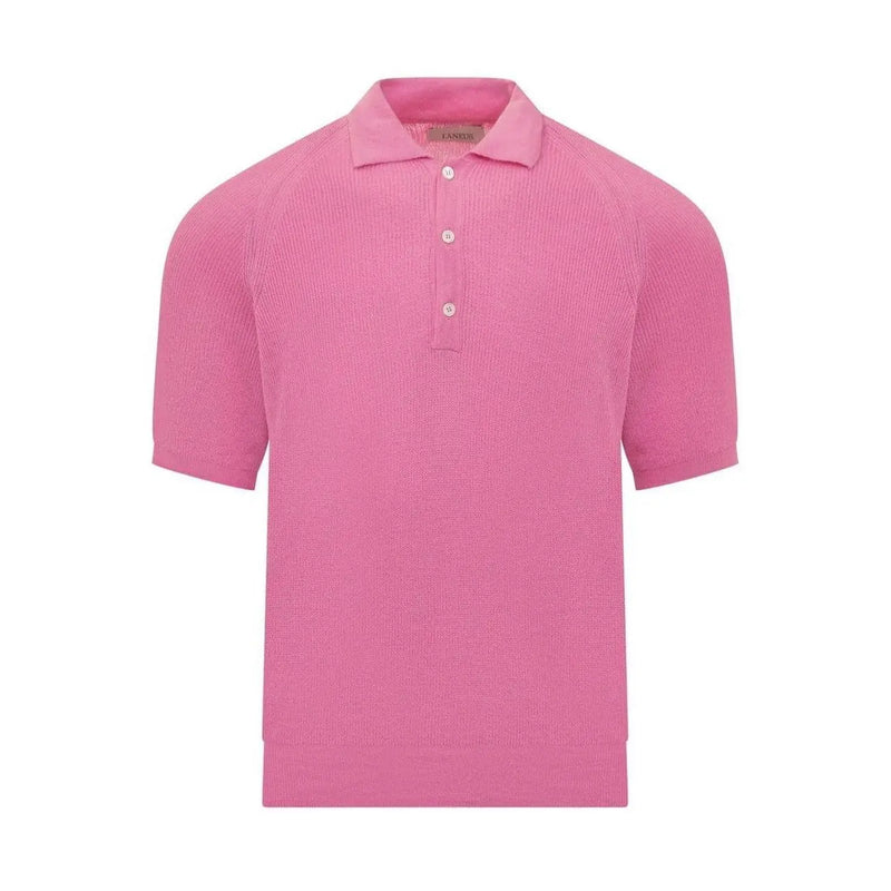 Laneus Baumwollpolo für Herren in leuchtendem Pink mit gerippter Strickstruktur und weißen Knöpfen, Vorderansicht