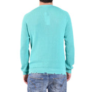 Laneus Baumwollpullover für Damen in Türkis mit Rippstrick und Raglanärmeln, Vorderansicht