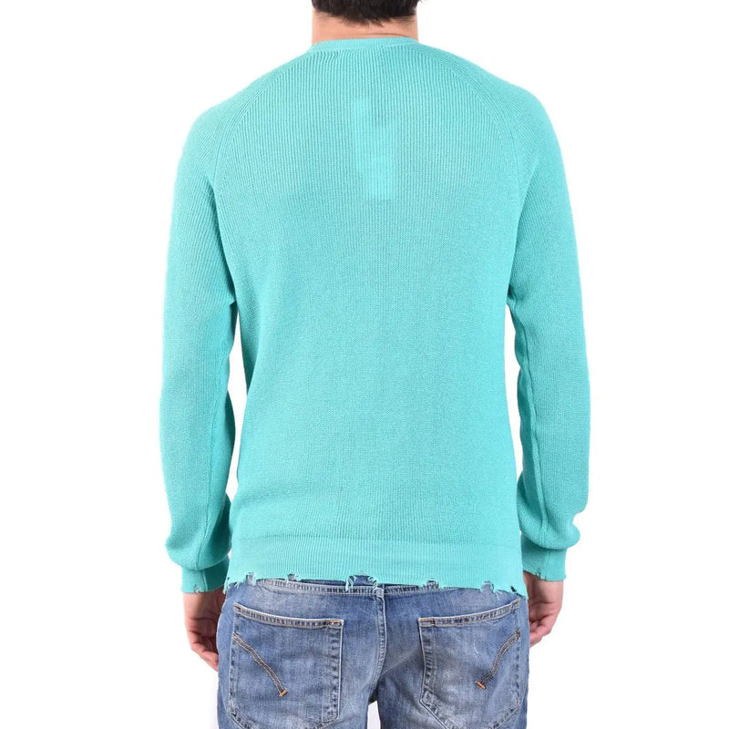 Laneus Baumwollpullover für Damen in Türkis mit Rippstrick und Raglanärmeln, Vorderansicht