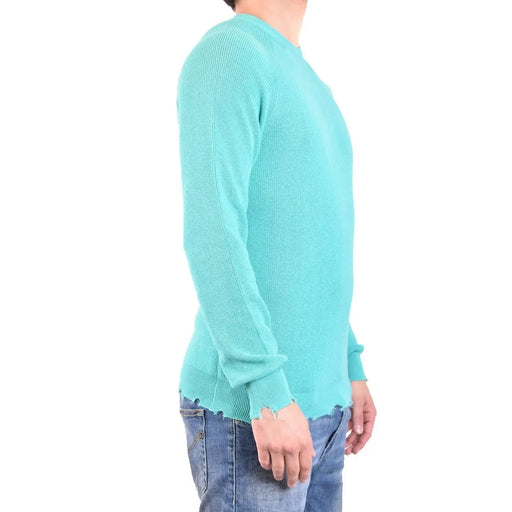 Laneus Baumwollpullover für Damen in Türkis mit Rippstrick und ausgefranstem Saum, Vorderansicht