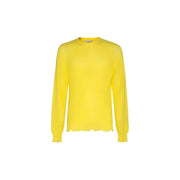 Laneus Herren-Strickpullover aus Baumwolle, gelb, Rundhalsausschnitt, lange Ärmel, ausgefranster Saum, Vorderansicht