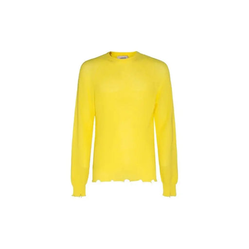 Laneus Herren-Strickpullover aus Baumwolle, gelb, Rundhalsausschnitt, lange Ärmel, ausgefranster Saum, Vorderansicht