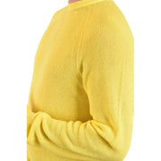 Laneus Herren-Strickpullover aus Baumwolle in Gelb mit Rundhalsausschnitt, leuchtend gelbem Rippstrickmuster und langen Ärmeln