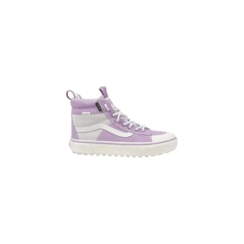 Lavender and white high-top Vans Women’s Purple Leather Shoes with Laces displayed