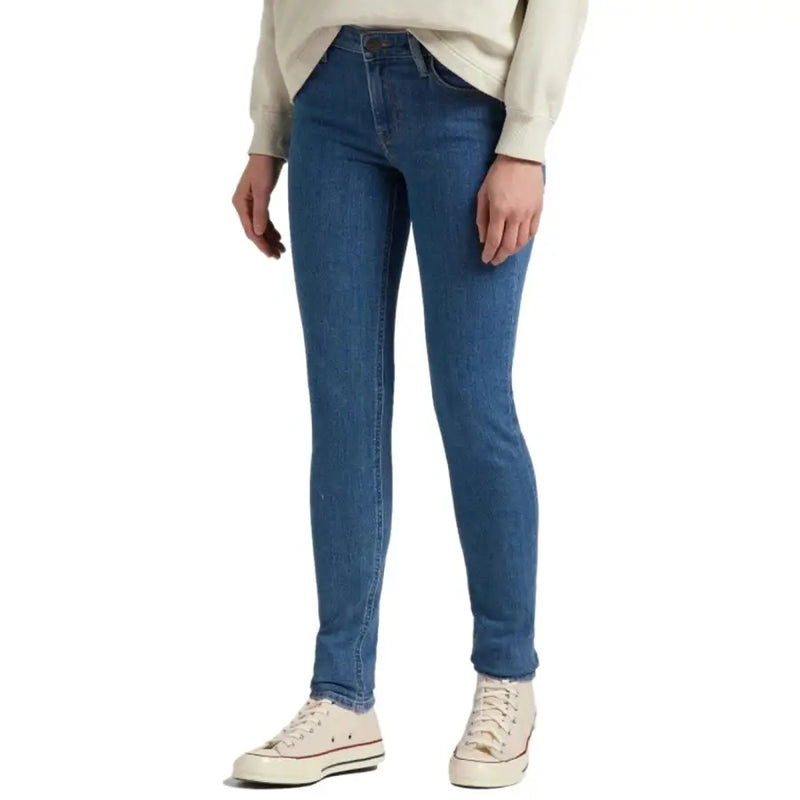 Lee Damen-Jeans aus blauem Slim-Fit-Denim mit verwaschener Optik und klassischen Ziernähten