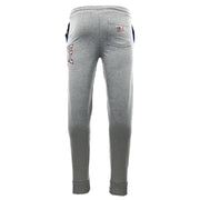 Leone 1947 Herrenhose aus grau meliertem Stoff mit gerippten Bündchen an Ärmeln und Bund sowie bordeauxroter Logostickerei mit weißer Stickerei.