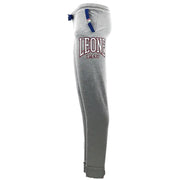 Leone 1947 Herrenhose, grau melierte Jogginghose mit rot-weiß gesticktem Logo und blauem Kordelzugbund