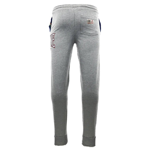 Leone 1947 men trousers in gray heathered fabric with ribbed cuffs and waistband and maroon white logo embroidery