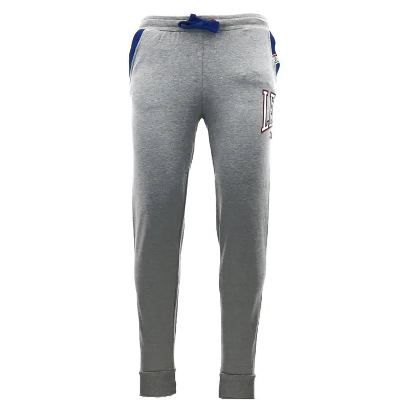 Leone 1947 Herrenhose, grau melierte Jogginghose mit blauen Seiteneinsätzen und gesticktem LA-Logo am Oberschenkel