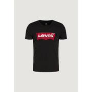 Levis men black printed cotton round neck t shirt with bold red and white logo across the chest