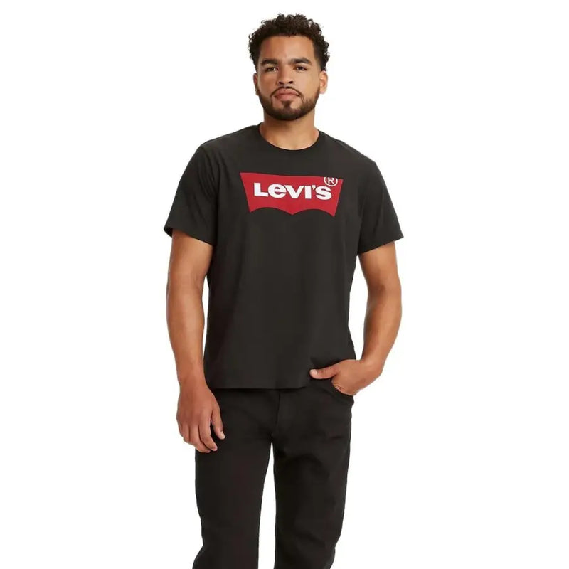 Men’s black crewneck cotton T-shirt with red Levi’s logo for Levis Men collection