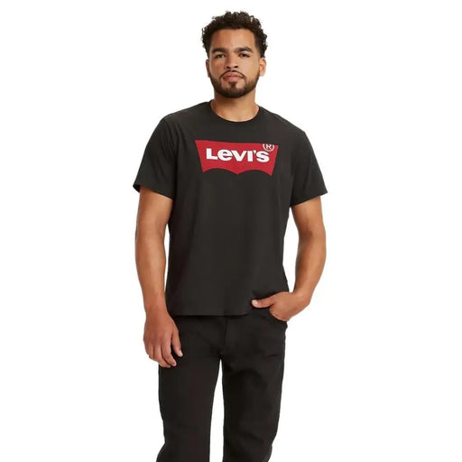 Men’s black crewneck cotton T-shirt with red Levi’s logo for Levis Men collection