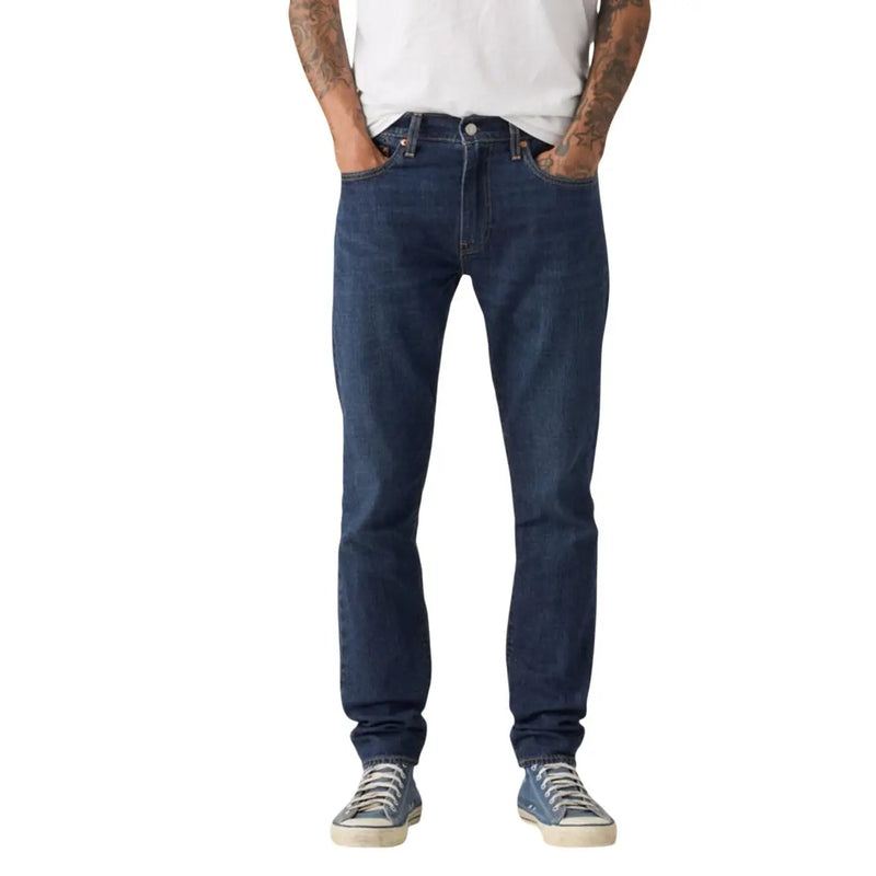 Levi’s men blue cotton linen jeans 28833-1539 featuring dark blue denim with a classic straight-leg cut and stitching details