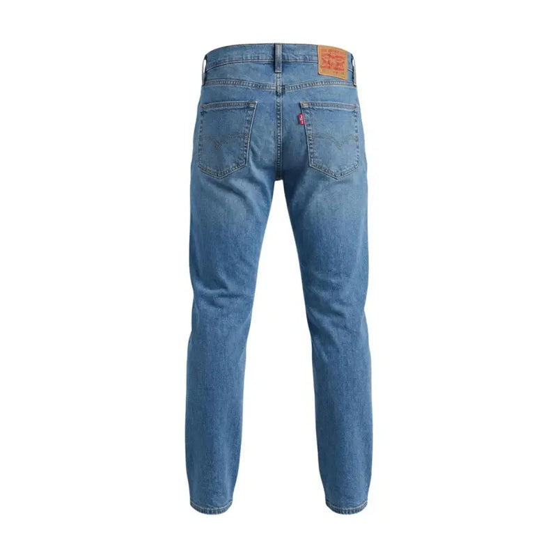 Levi's Herren-Jeans aus blauem Denim mit klassischem Five-Pocket-Design, Baumwoll-Stretch, schmale Passform, Lederpatch auf der Rückseite.