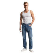 Classic blue Levi’s men jeans with straight-leg cut and traditional stitching in cotton lyocell blend fabric