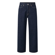 Levis men jeans dark indigo cotton denim with straight-leg cut and classic five-pocket design front view