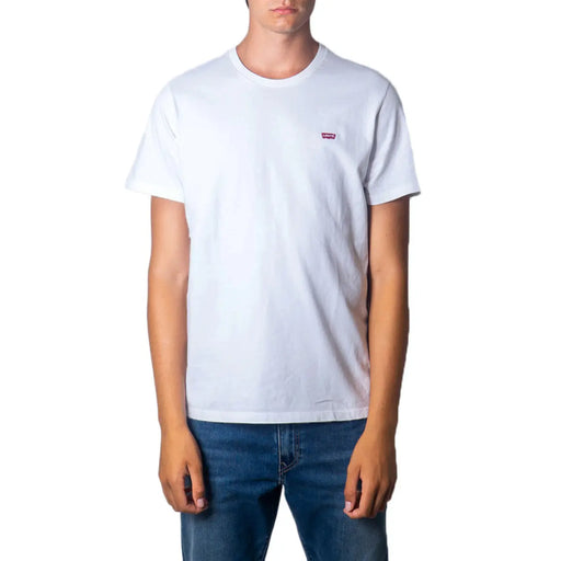 Levi’s men t-shirt in white cotton with a small red logo on the left chest for casual wear