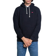 Schwarzer Levi's Herren-Hoodie aus Baumwolle mit weißen Kordelzügen und kleinem roten Logo auf der Brust