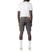 Back side of levis men’s black cotton shorts featuring dark gray denim with classic levi’s pocket and orange leather patch