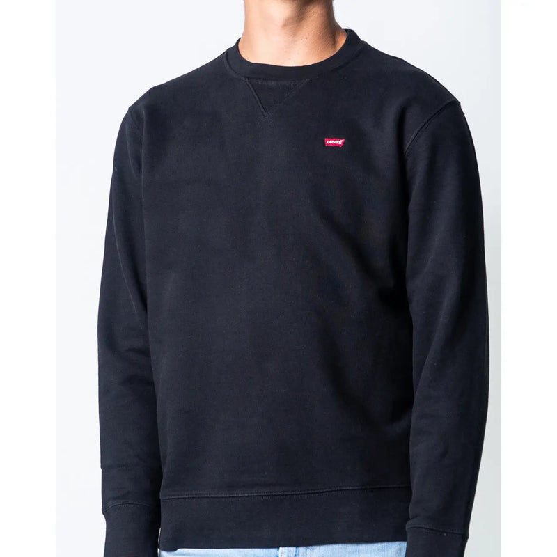 Schwarzes Levi's Herren-Sweatshirt aus Baumwolle mit Rundhalsausschnitt und kleinem roten Logo auf der linken Brust.