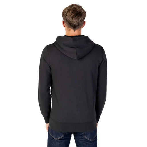 Schwarzer Levi's Herren-Sweatshirt-Hoodie aus Baumwolle mit Reißverschluss, weichem, glattem Stoff und gerippten Bündchen und Saum.
