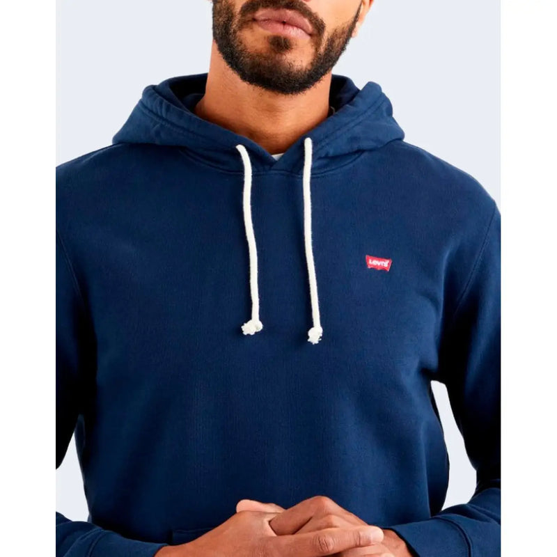 Levi's Herren-Baumwollhoodie, marineblaues Sweatshirt mit weißen Kordelzügen und rotem Markenlogo auf der Brust
