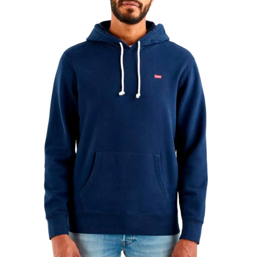 Levi's Herren-Baumwollhoodie in Marineblau mit weißen Kordelzügen und einem kleinen roten Logo auf der Brust