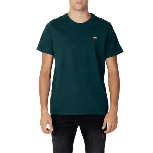 Grünes Levi's Herren-T-Shirt aus Baumwolle mit Rundhalsausschnitt und kleinem roten Logo auf der linken Brust