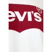 Levis men’s white long sleeve cotton t shirt featuring a bold red band with the iconic white logo on front