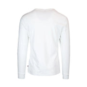 Levis men’s white long sleeve cotton t shirt with print features a simple crew neck and subtle ribbed cuffs