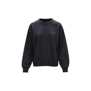 Levis women black cotton oversized crewneck sweatshirt with subtle white logo on left chest in round neck style