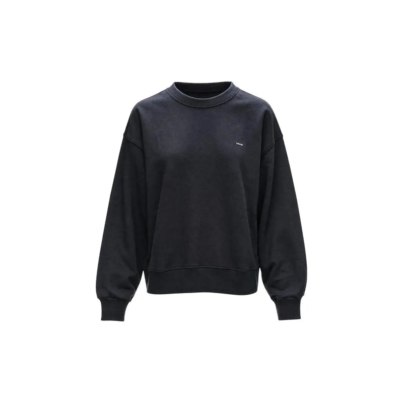 Levis women black cotton oversized crewneck sweatshirt with subtle white logo on left chest in round neck style