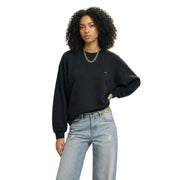 Levis women black cotton oversized crewneck sweatshirt with a small embroidered logo on the left chest